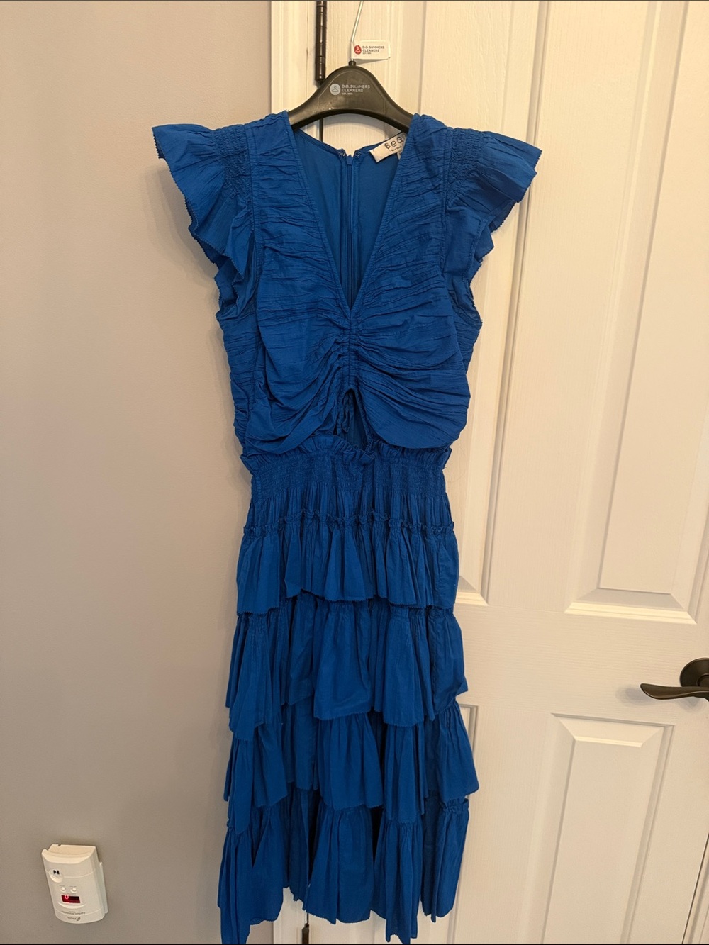 Sea New York Royal Blue Ruffled Tiered Midi Dress